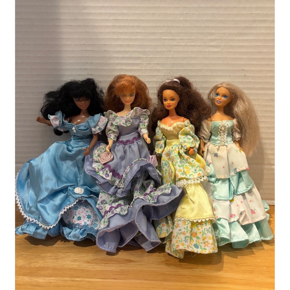 Vintage JPI Inc Fashion Doll Lot 4 Southern Belle Gowns Floral Satin 7 Inch 90s